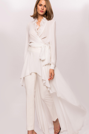 Ruffle neckline wrap top