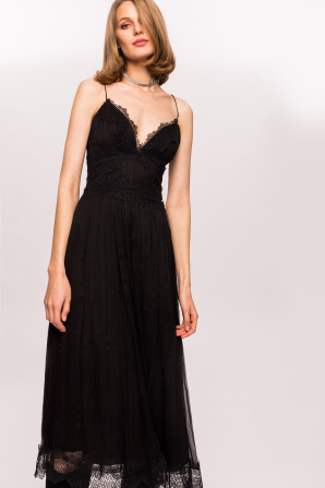 Silk and chantilly lace details dress