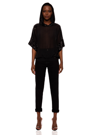 Sequins hood veil top