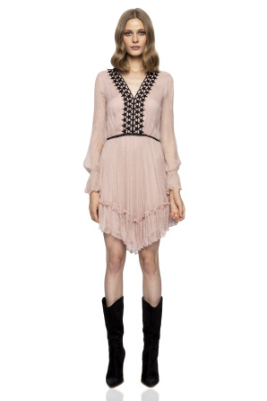 Chest detail asymmetrical silk dress
