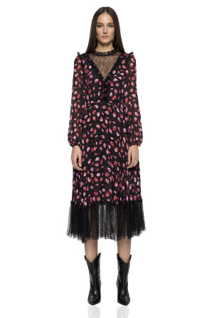 Lace insert print dress