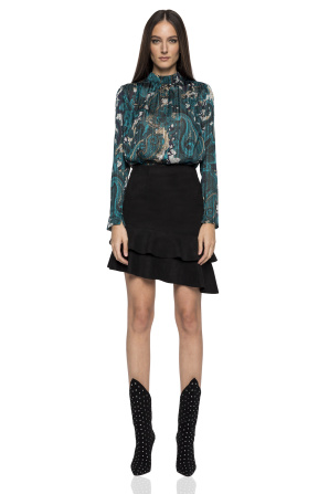 Ruffled side detail asymmetrical skirt
