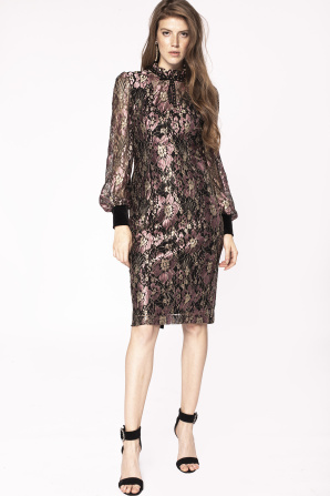 Neck line embellished lace dress