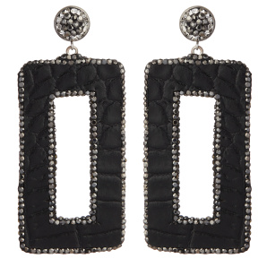 Crystal stud leather embellished drop earrings