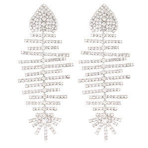 Clip on crystal embellished fishbone earrings