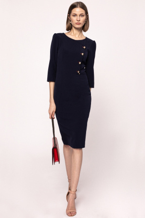 Metallic buttons sheath dress