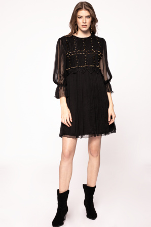 Metallic applique silk dress