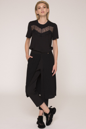 Straight pants with overlay skirt