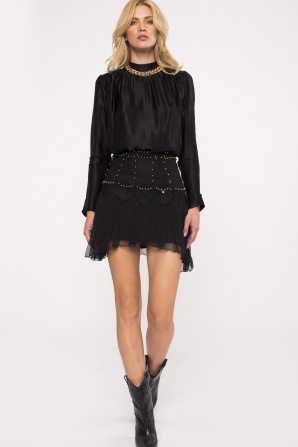 Metallic applique silk skirt
