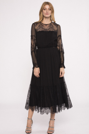 Lace details silk midi dress