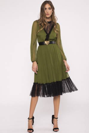 Lace trim silk dress