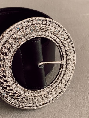Crystal embellished lock leather belt
