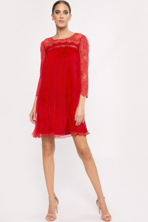 Lace details silk dress