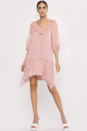 Lace details silk dress