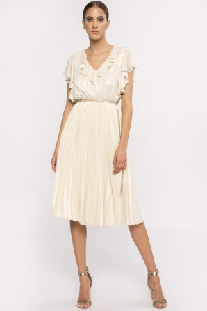Ruffle trim pleated midi dress