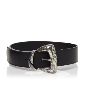 Metallic buckle leather belt