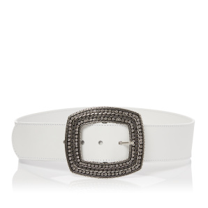 Crystal-embellished buckle leather belt