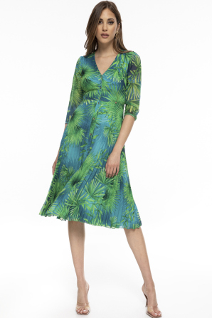 Jungle-print pleated dress