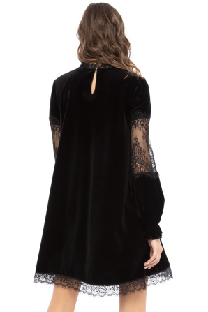 Lace trim velvet dress