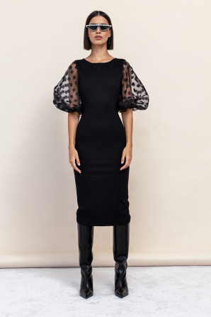 Organza-panel bodycon dress