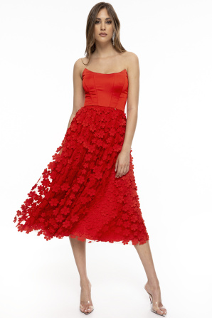 3D applique midi dress