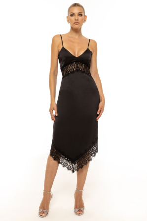 Lace trim satin dress