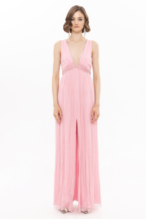 V-neck silk maxi dress