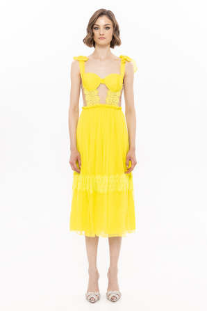 Lace insert silk dress