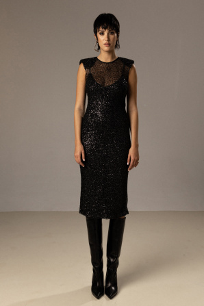 Sequined mesh midi dress