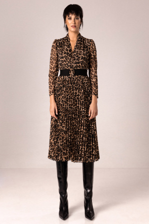 Belted leopard-print dress