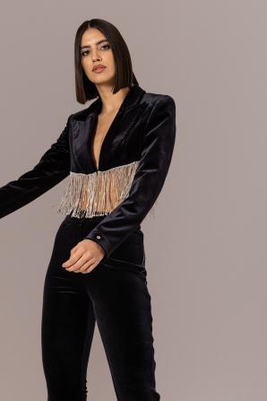 Crystal-embellished velvet blazer