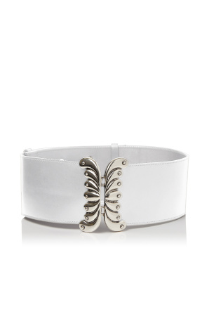 Metallic buckle leather belt