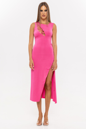 Lace-up detail midi dress