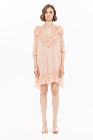 Lace trim silk dress