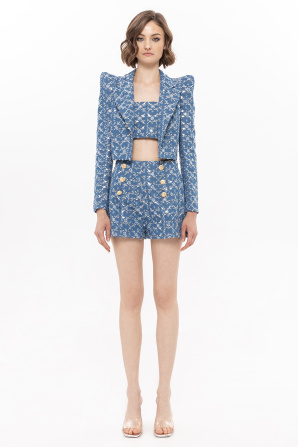 Cropped denim blazer