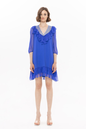Lace trim silk dress