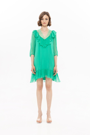 Lace trim silk dress