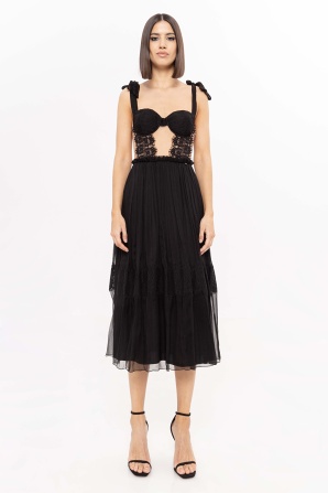Lace insert silk dress