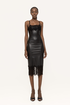 Lace-trimmed faux leather dress