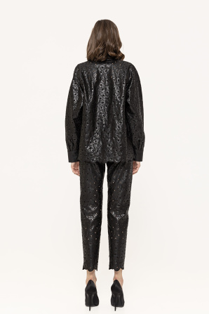 Embroidered faux leather shirt