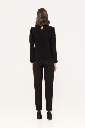 High-waisted lace-trim pants