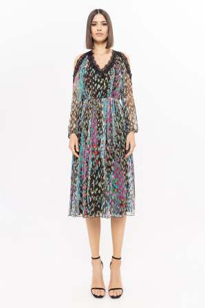 Lace detail silk dress