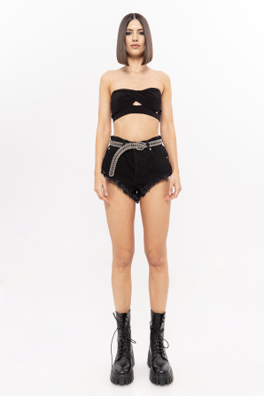 Mid-rise denim mini shorts