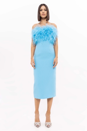 Feather trimmed midi dress
