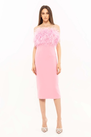 Feather trimmed midi dress
