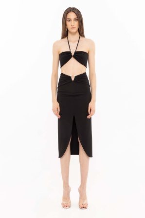 Pearl detail midi skirt