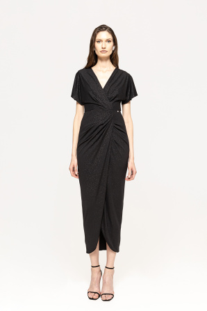 V-neck draped midi dress