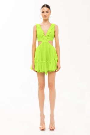 Cut-out detail silk dress