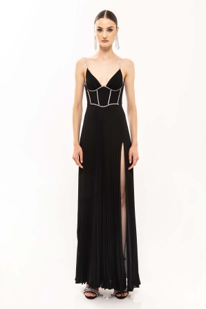 Crystal embellished pleated dress