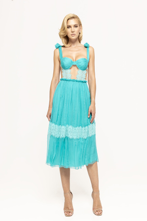 Lace insert silk dress